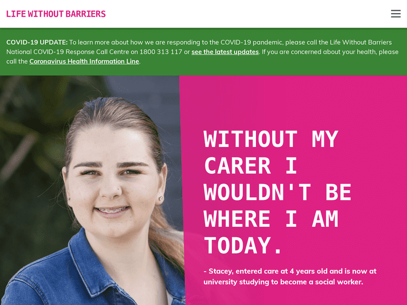 Screenshot of Life Without Barriers | Foster Care