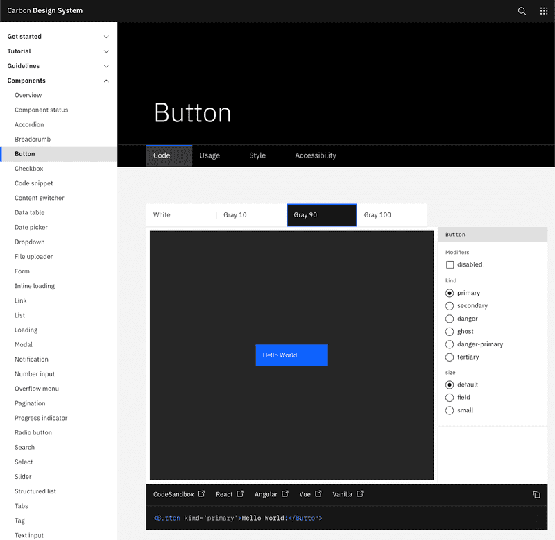 carbon design system button