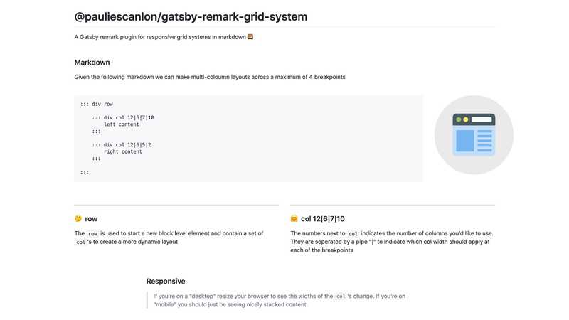 Screen shot of Gatsby Grid System plugin