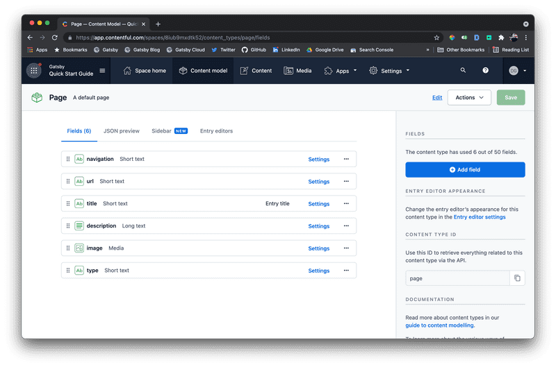 Contentful Page Content Page Model