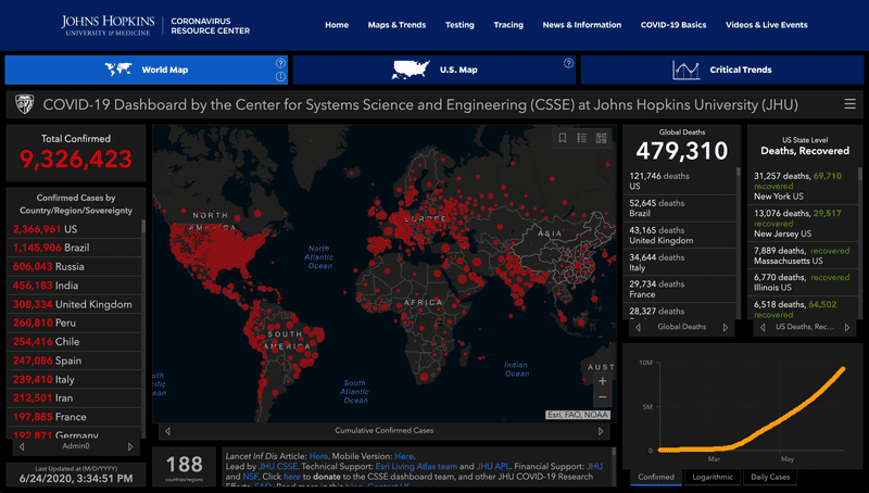 Johns Hopkins University & Medicine COVID-19 map