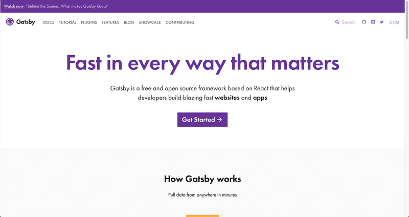 Screenshot of gatsbyjs.org homepage on desktop