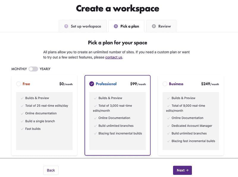 gatsby cloud pricing plan options