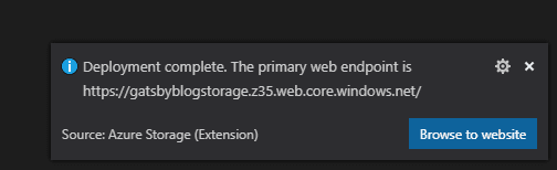 Completed deploy message on Azure
