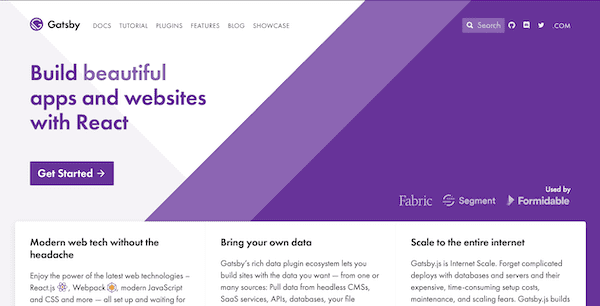 image of gatsbyjs.org homepage above the fold