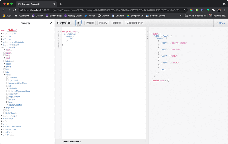 Gatsby allSitePage GraphQL query