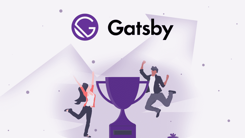 Gatsby logo being celebrated by a trophy