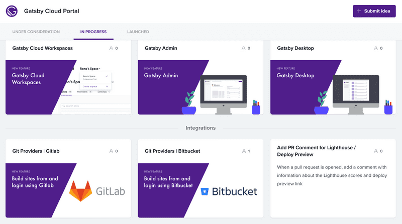 Gatsby Cloud product portal screenshot