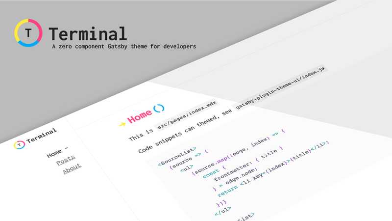 Screenshot of starter instructions for Gatsby Terminal theme