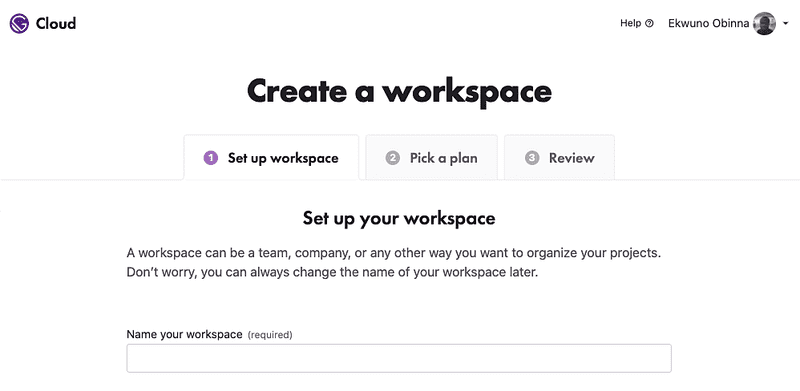 screen shot of creating a new workspace page