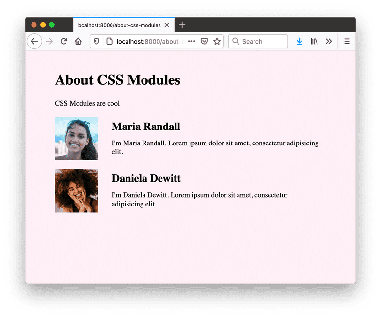 User list page with CSS modules