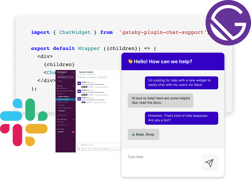 Screenshot of the Gatsby Plugin Support Chat demo site in action.