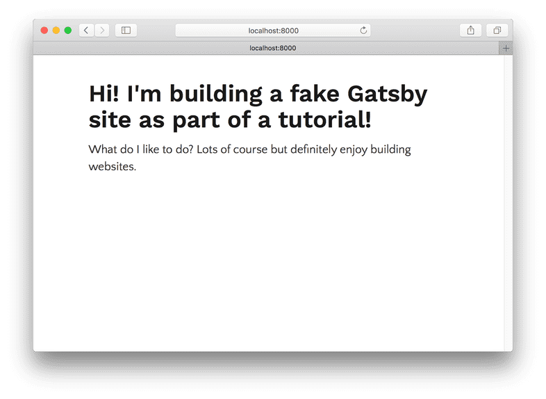 Screenshot of a Gatsby page with a centered column of text
