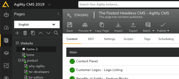 Agility CMS Screenshot - temporary home page