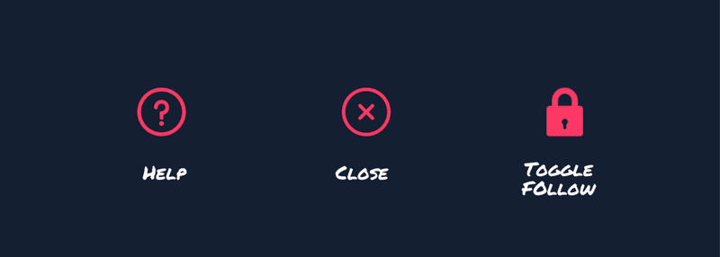 Help, Close and Toggle Follow Icons