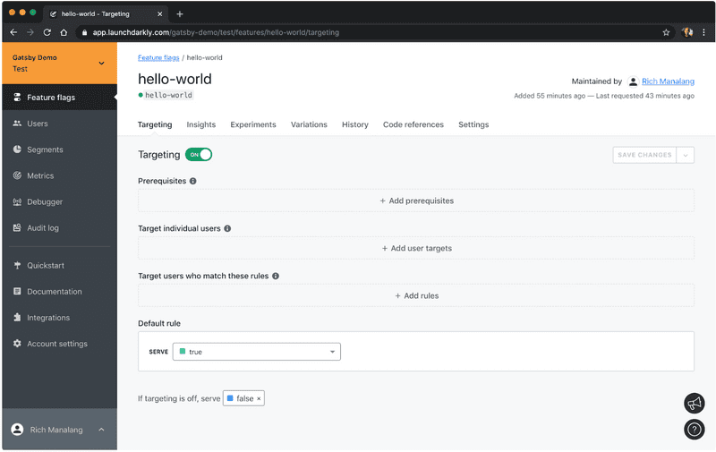 Feature flags dashboard