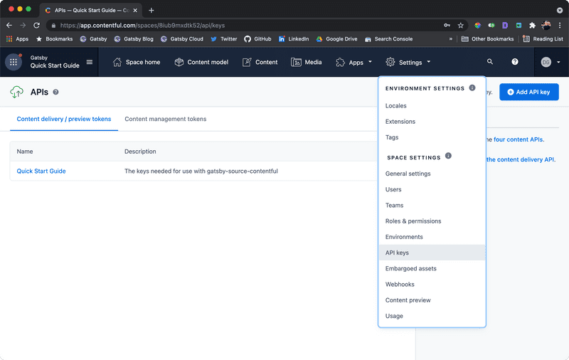 Contentful API Settings