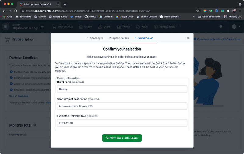 Add client name and description for Contentful space