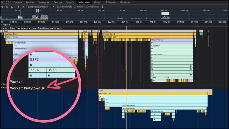web worker Performance tab