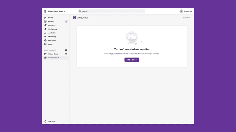 add a site to Gatsby Cloud from Shopify