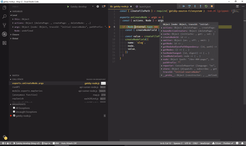 VSCode breakpoint hit