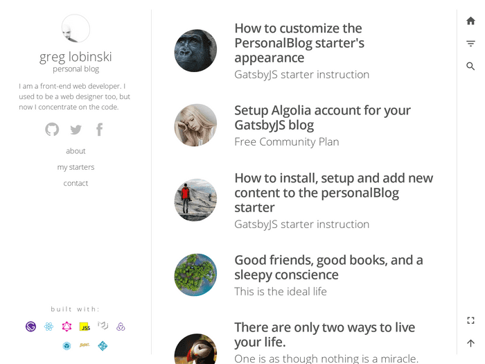 Screenshot of greglobinski/gatsby-starter-personal-blog